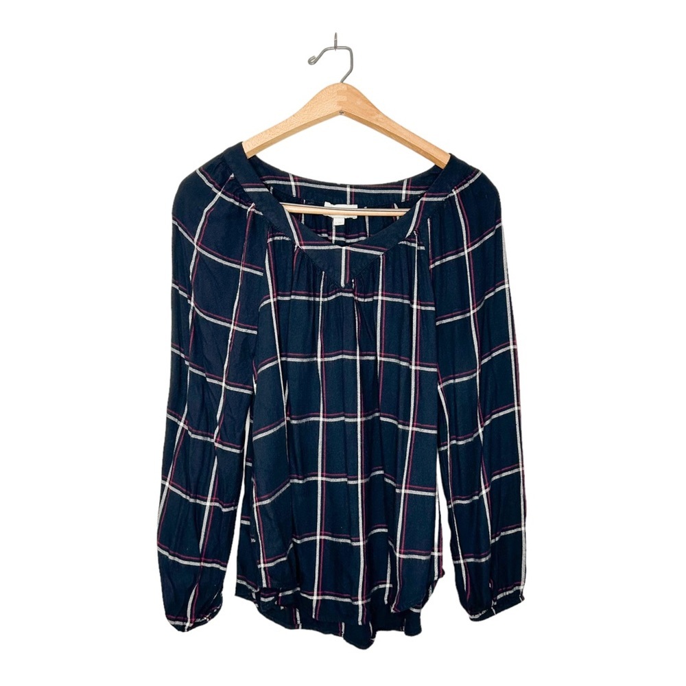 Ann Taylor LOFT Classic Long Sleeve‎ Plaid Peasant Blouse Small S